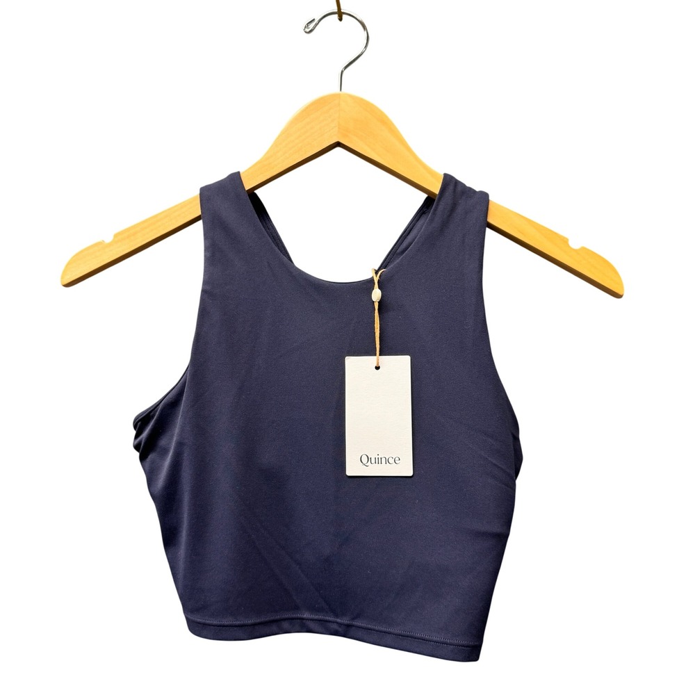 Quince Cropped Tank Womens XS Ultra-Form High-Neck Deep Navy Sports Bra NEW